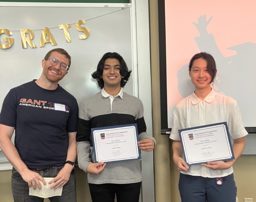 Left to right: Dr. Dustin Chacón, Undergraduate students Zahin Hoque and Jill McLendon