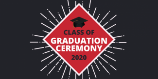 CLASS OF 2020 GRADUATION CEREMONY GRAPHIC IN RED AND BLACK