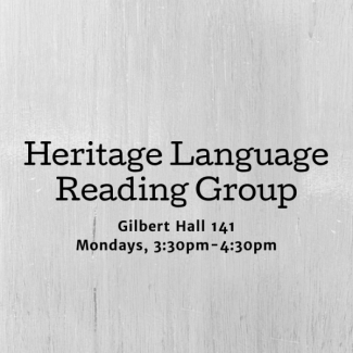 Heritage Language Reading Group Flyer with black text on gray background