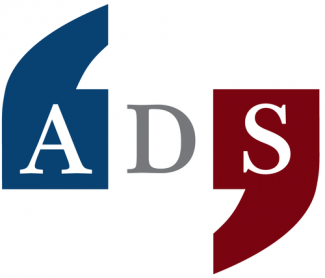 American Dialect Society Logo in blue, white, and red