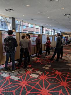 Students gathered around looking at posters