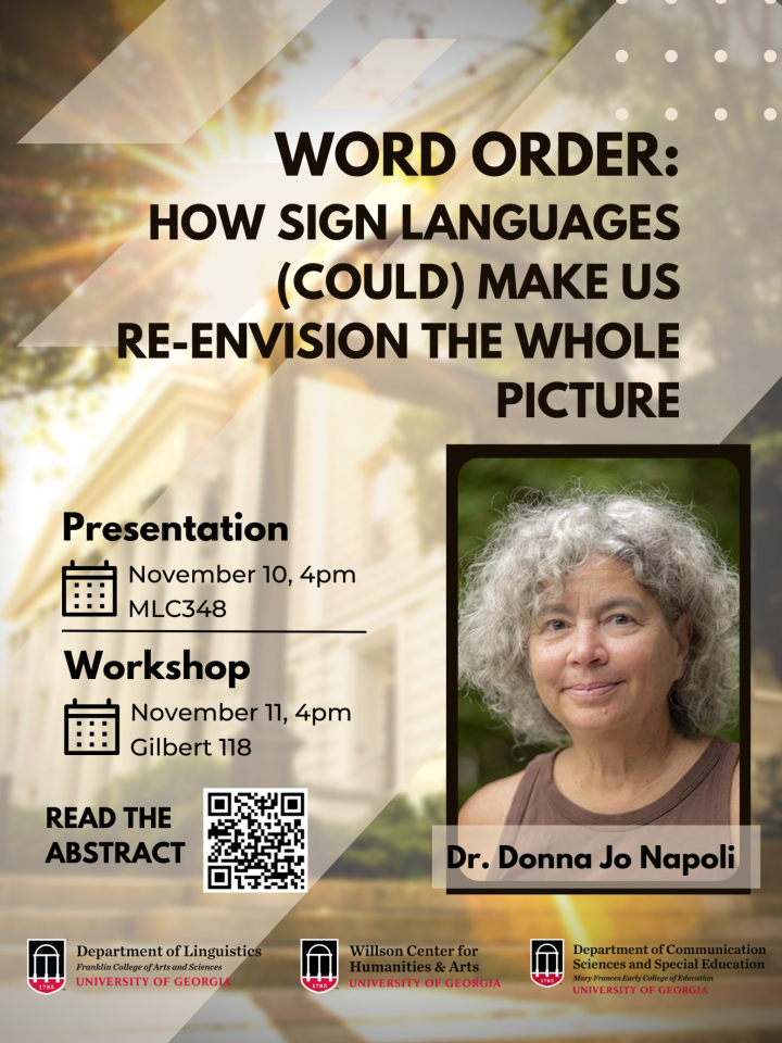 Dr. Donna Jo Napoli to present Word order: How sign languages (could) make  us re-envision the whole picture