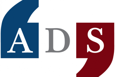 American Dialect Society Logo in blue, white, and red