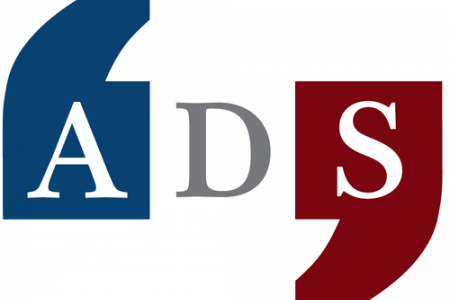 American Dialect Society Logo in blue, white, and red