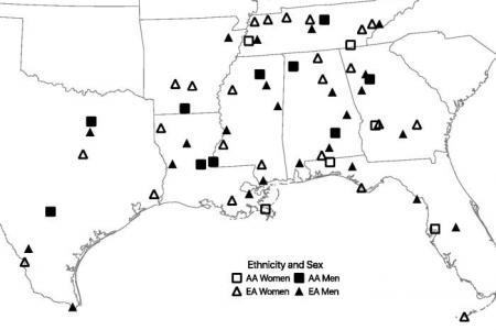 Figure 2 from article showing Speakers in DASS, plotted by hometown on map of southern United States