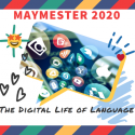Maymester course flyer with speech bubble and emoticons